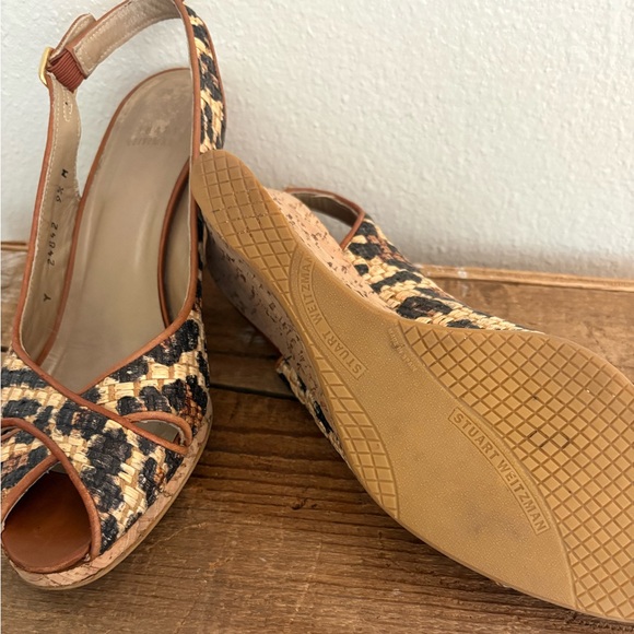 Stuart Weitzman Leopard Print Wedge Sling Backs - Picture 3 of 10